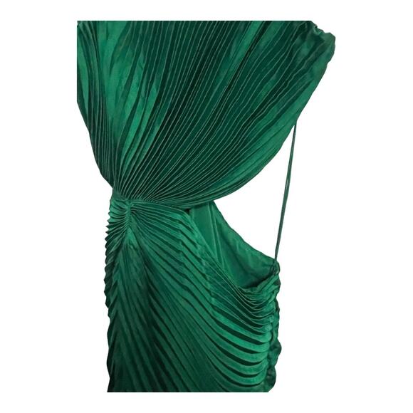 Alice + Olivia Fayeth Midi Dress Pleated Cut-Out Asymmetric Hem Emerald Size 2 - Picture 10 of 15
